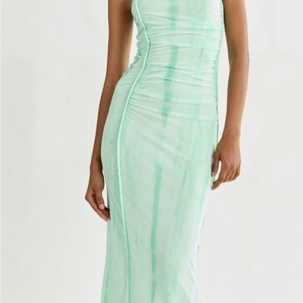 Zara Mint Green Sheer Ruched Maxi Dress